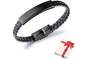 CHOLINCHIN Braccialetto Nero da Uomo in Pelle Intrecciata per Uomo Adolescenti Ragazzi, Fantastici Braccialetti Intrecciati Acciaio Inossidabile Gioielli Regalo per Persona Preferita Compleanno di Natale (21cm)