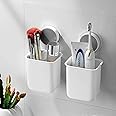 TEKCOOL Plastic Wall Mounted Self Adhesive Toothbrush Holder/Toothbrush Holder/Toothbrush Holders for Toothbrushes,Toothpaste,Shaver,Razor&Make Up Brush (2).