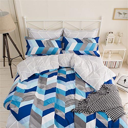 Sookie 3 Piece bedding set - 800 Thread Count Luxurious&Extremely Durable Premium Bedding Collection - Blue and white stripes Geometric Patterns -UK King Size