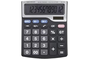 Esperanza ECL101 Desktop - Kalkulator (biurko, kalkulator podstawowy, 12 cyfr, przechylanie ekranu, bateria/słoneczny, czarny)