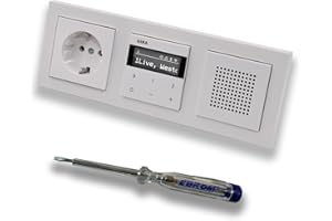 EBROM SET IDEE Gira Unterputz IP Internetradio 232003 + Bluetooth KomplettSet + Lautsprecher + Steckdose - E2 reinweiß glänzend im 3fach Rahmen Gira 021329 inkl. EBROM Phasenprüfer zur Montage der Geräte