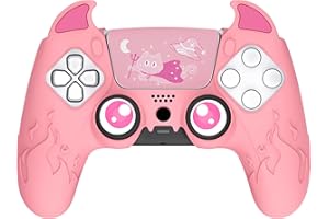 PlayVital Silikonhülle für ps5 Controller hülle pink Cute Demon Kawaii Controller Cover Schutzhülle Hülle Skin Zubehör für ps5 mit Touch Pad Aufkleber&Stick Kappen-Rosa