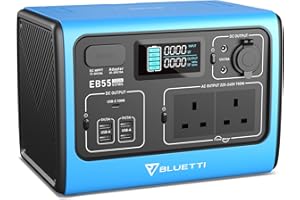 POWEROAK BLUETTI EB55 Portable Power Station Solar Generator with 537Wh LiFePO4 Battery 700W Inverter AC 230V / DC 12V / USB Outlets Outdoor Backup Power Supply for Travel Camping Campervan