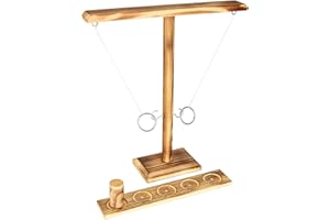 AKOLAFE Hook and Ring Toss Game 30CM Wooden Ring Toss Games for Adults, Large Craggy Games Game with Shot Ladder Bundle, Handmade Black Drinking Games for Family and Party