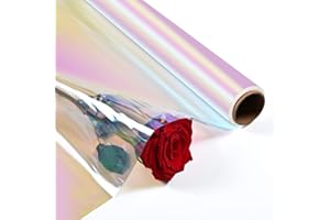 POPGIFTU Emballage Papier Cadeau Irisé Transparent En Cellophane Papier | Déplié 86 cm de large x 15 m de long | Rouleau de papier d'emballage en cellophane irisé pour Arts, bouquet Bonbons