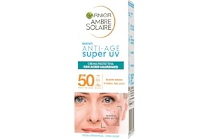 Garnier Crema Viso Protettiva Anti-Age Super UV, Per Pelli Sensibili, Protezione SPF 50, Ad Assorbimento Rapido, Con Acido Ialuronico, Ambre Solaire, 50 ml