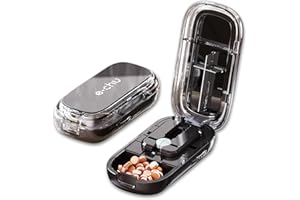 NHEMEYLP Multiple Pill Cutter, Adjustable Tablet Cutter for Pills Precise Pill Cutter for Small Pills, Pill Splitter Tablet Splitter with Hidden Stainless Steel Blade & Pill Dispenser(Black)