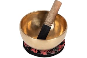 Bodhi Tibetische Klangschale Ø 15 cm | Handgefertigtes Klangschalen Set inkl. Kissen & Klöppel | Singing Bowl aus Indien | Ideal als spirituelles Geschenk | Meditationszubehör aus Bronze
