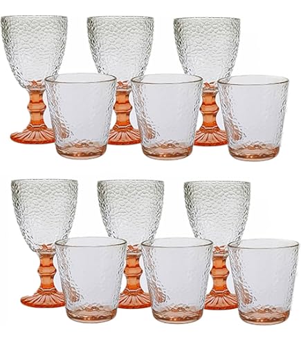Set 12 Bicchieri In Vetro Colorato – 6 Calici Da Vino 330 Ml + 6 Bicchieri Acqua 280 Ml, Lavabili In Lavastoviglie