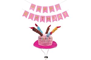 JZK Rosa Velluto Cappellino Cappello Compleanno Torta per Cane Gatto Femmina, Rosa Festone Happy Birthday, Decorazioni Feste Compleanno per Cani Gatti