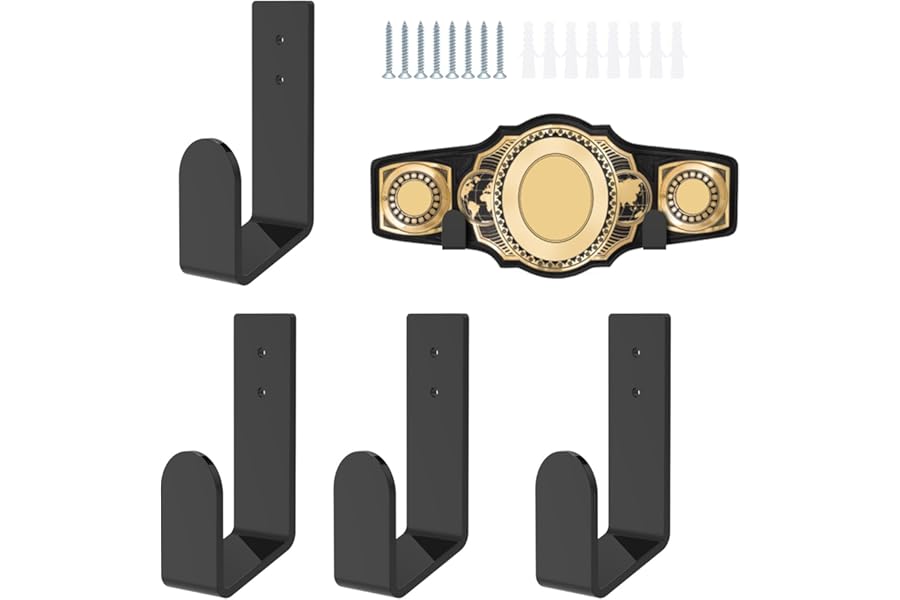 VAVPUP 4Pcs Wrestling Championship Belt Wall Mount Display Case,Perfect Belt Hanger for Adults & Kids,Durable & Easy to Install Title Belts Organizer Holder for Wall(black,4 pieces)