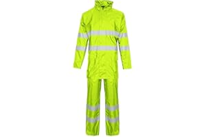 EXPERT WORKWEAR Hi Vis Viz & Plain - Traje de lluvia con capucha y chaqueta y pantalones de alta visibilidad, juego de 2 piezas