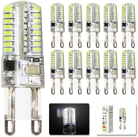 MengjayPack of 10 LED Bulbs G9 3 W LED Light Bulbs 64 x 3014 SMD LEDs Cool White HI-Power Energy Saving Bulbs AC200-240 V (15.9 x 49 mm)