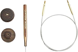 KNITTER'S PRIDE Lantern Moon KP350610 Auswechselbare Stricknadelkabel-2 x 16 Feste Schnüre-2 hölzerne Endkappen & 1 Spannwerkzeug-Nylon beschichteter Edelstahl, Silber & Messing, 16" 40cm