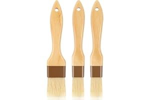 Amaxiu Lot de 3 pinceaux à pâtisserie pour pâtisserie, badigeonnage poils de sanglier et manche en bois de hêtre brosse à huile culinaire facile à nettoyer brosse à beurre pour aliments