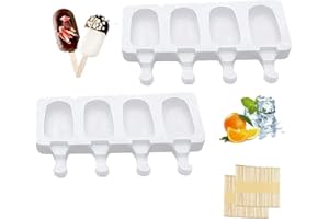 PTBWS Stampi per ghiaccioli in Silicone, Stampi Ghiaccioli Silicone a 4 Cavità da 2 pezzi,Gelato Stampo Silicone,Riutilizzabilestampi per Gelato,con 100 Bastoncini di Legno (bianca)