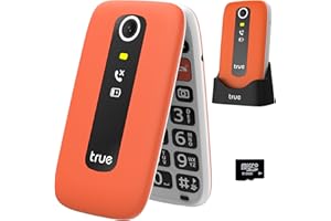 TRUE S70 Seniorenhandy Klapphandy ohne Vertrag, GSM Handy mit großem 2,8 Zoll Farbdisplay, Sturz-Notruf, SOS Notruftaste, extra laut, großen Tasten, Schnellwahl, Schrittzähler, Ladestation, Orange