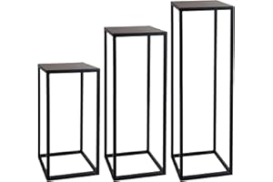 Natural Goods Berlin 1x soporte para plantas RECHTECK, taburete flor metal angular, interior y exterior, columna flor, mesa auxiliar exterior, resistente a la intemperie (Negro, 90cm)