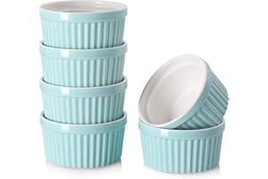 DOWAN Pirottini per soufflé Set, 6 X 120ml Stampi a Prova di Forno per Crème Brulée, Muffin, Dolci e Pasticceria, Mini Ciotola di Porcellana per Forno, Salsa, Snack, Fruttoda, Ø 9cm-Blu