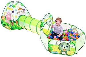 Benebomo Tienda de campaña Infantil emergente para niños y túnel,Juguetes desplegables para niños 3en1,Jardín zoológico Playhouse para niños,Niños pequeños Playhouse Ball Pit Tunnel