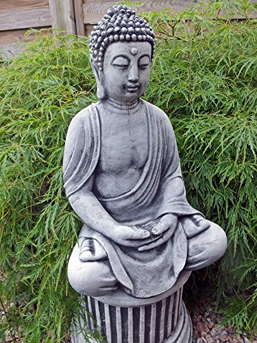 Stein BUDDHA Feng-Shui Steinfigur grau / anthrazit Patiniert massiv Skulptur Garten Deko Frostfrei Neu - 6