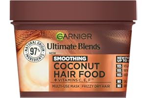 Garnier Ultimate Blends Coconut Hair Food Multi-Use Mask, Up to 48H Anti- Frizz, Boosted with Vitamins C, E, F, 400ml, 97% Natural Origin Ingredients, No Silicone for a natural feel, Vegan Formula