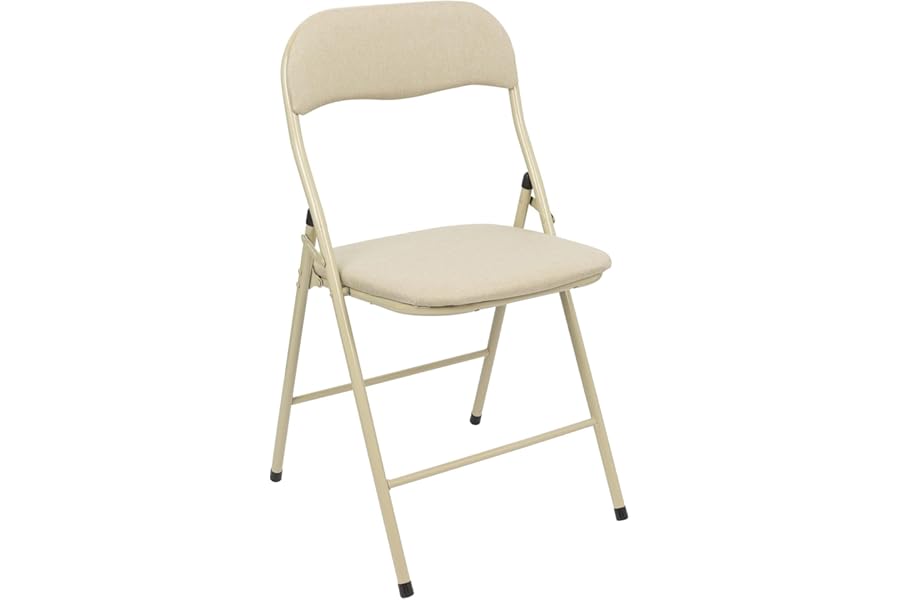 Harbour Housewares Fabric Padded Folding Chair - Beige - Cushioned Foldable Chair with Metal Frame Fabric Upholstered Seat Folding Seats Indoor for Home, Dining, Office