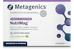 Metagenics NutriMag - Complément en Magnésium pour le Stress, la Fatigue & l’Énergie - Triple Action avec Vitamines B6, B12, D & Folate - 40 Sachets Goût Citron Vert