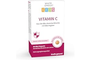 ‎WHITE OMEGA Vitamin C für Kinder – aus Bio-Acerola-Kirsche – mit Bio-Ingwer – fürs Immunsystem – zuckerfrei – 90 Mini-Kapseln