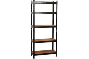 wowsubli Garage Shelving Units 5 Tier, Heavy Duty Storage Racking Shelf with Metal Boltless for Workshop Warehouse Office(Black,90x40x180cm)
