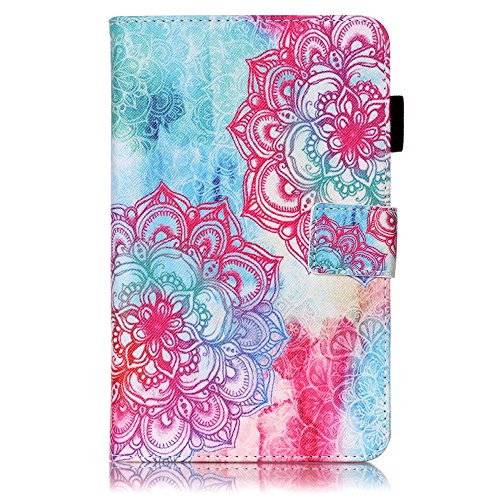 Für Samsung Galaxy Tab 4 7.0 Zoll SM-T230 Leder Tasche Hülle,Für Samsung Galaxy Tab 4 7.0 Zoll SM-T230 Leichter Wallet Kickstand Hülle,Herzzer Mode Hübsch [Feurige Blumen Gedruckt] Shockproof Kratzfest PU leder Mappen Geldbeutel Folio Abdeckung mit Karte Bargeld Schlitz Weiche TPU Innere Kasten Hülle Case für Samsung Galaxy Tab 4 7.0 Zoll SM-T230 + 1 x Frei Rosa Handy Halterung Ständer + 1 x Frei Rosa Stift Stylus - 2