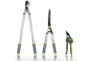 Hortem Juego de tijeras de jardín con podadoras de árbol de 28 pulgadas, cortasetos profesionales de 23 pulgadas, tijeras de podar afiladas de 8 pulgadas como kit de cuidado de árboles y arbustos