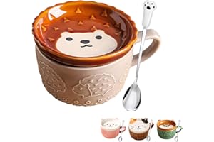 BIGNOSEDEER Gifts for Women Her Cute Kawaii Hedgehog Coffee Mugs with Lids,Christmas Birthday Presents for Girls Friend Kids Men Wife Mum Grandma Teacher,Novelty Animal Coffee Ceramic Tea Cup Dessert Saucer Set