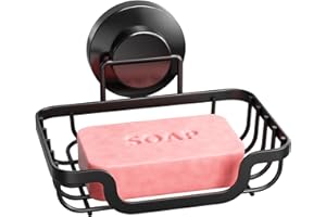 TAILI Soap Dish for Shower, Max Hold 5 KG Suction Soap Holder for Bathroom, Bathtub, Wall Mounted, Waterproof, Drill-Free, Removable Metal Shower Organizer, Stainless Steel Sponge Sink Holder, Black