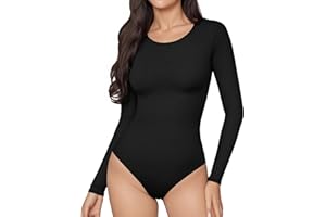 ALGALAROUND Damen Bodys T-shirts Langarm Bodysuit mit Classic Rundhalsausschnitt Langarmbody Baumwolle ELegant Damenbody Women Tops Oberteil