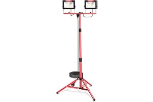 HYCHIKA BETTER TOOLS FOR BETTER LIFE HYCHIKA Faretto LED da Cantiere 2x60W, Faretto Lavoro 14,000 LM, Faro LED Portatile IP65 Impermeabile, Rotazione 360°, 6500K Bianco Brillante per Esterno, Lavori, Giardini e Garage