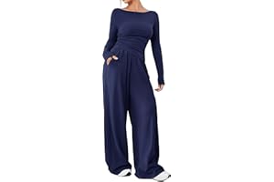 YKDLLF Ensemble Survetement Femme à Taille Haute Tenue de Sport ÉLéGante et DéContractéE Pour Femmes 2-Piece Soft Manche Longue Top Wide Leg Survêtements Ensemble Jogging