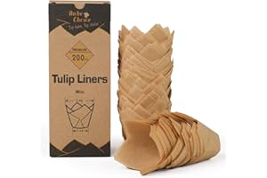 Bake Choice Caissette Muffins Papier Tulipe Mini,200 Pièces,Diamètre du Fond 3 CM,Papier Parchemin Européen,Non Blanchi & Résistant à Graisse,Pour Noël/Saint-Valentin,Naturel,Mini Taille