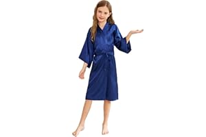 CuteOn Kids Girls Satin Silk Kimono Robe Dressing Gown Bathrobe Nightwear for Spa Wedding Birthday Party Dress