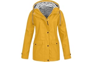 RLEHJN Manteaux Imperméables Vestes Femme Coupe Grande Taille Pardessus Épais Couleur Unie Rayé avec Cordon À Capuche Manteau de Neige Veste Vêtements D'Extérieur Automne Hiver