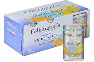 Folkington's Light Tonic Water, Light Tonic, 8 Cans, Lower Calorie, Mix with Gin Botanicals, Artisan Botanical Mixer, Fridge Pack 8x150ml