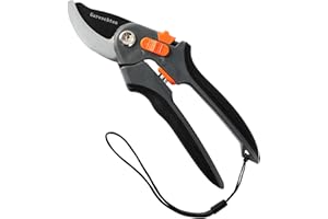 GARESCHTEN 8.7" Garden Secateurs Heavy Duty, Bypass Pruning Shears with Small & Large Hands Adjustable Non-Slip Handle, SK5 Sharp Blade Secateurs & Pruning Scissors with Lanyard for Gardeners