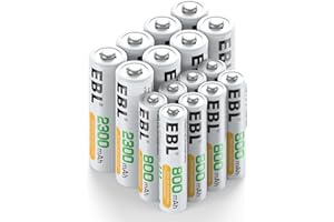 EBL Zestaw akumulatorów AA i AAA – 16 sztuk, baterie AA i AAA do ponownego ładowania