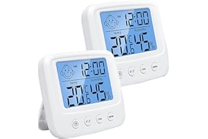 DIFCUL Igrometro Termometro Digitale, con Livello di Comfort, Monitor di Temperatura e umidità, con retroilluminazione, orologio e funzione ℃ / ℉, per Casa, Ufficio, Stanza del Bambino[2 Pezzi]