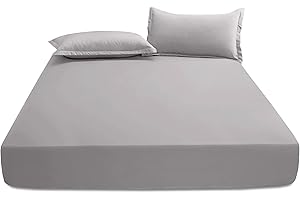 EV DEKOR Fitted Sheet Double, Grey - Deep Pocket Bedsheet 10inch (25 cm) - Soft Brushed Microfiber Fabric - Shrinkage and Fade Resistant - Bottom Sheet - Double Bed Fitted Sheets