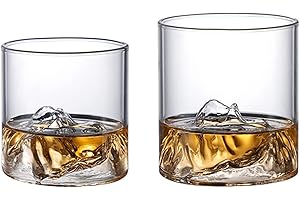 Mokylor Mountain Bicchieri in Vetro Set di 2, Bicchieri da Whisky con Stampa della Montagna Bicchiere da Vino in Vetro di Montagna Trasparente per Qualsiasi Bevanda, Cocktail, Succo, Whisky, tè(#1)