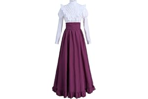 CR ROLECOS Vestido medieval para mujer, maxi, morado, floral, manga larga, cuello alto, A-line, formal, invierno, tirantes, sin tirantes, volantes, tirado alto, para adultos, ocasiones especiales