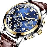 Herren Uhr Lederarmband Männer Sport Chronograph Wasserdicht Armbanduhr Herren Uhren Leuchtend Datum Kalender Analoge Quarz Business Kleid Stoppuhr