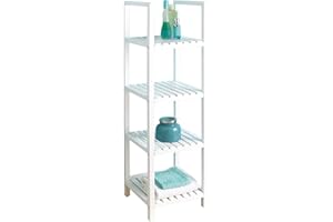 spot on dealz® Bathroom Storage Cabinet 4 Tier Rack Shelves Wooden Cupboard Bathroom Cabinets Free Standing Tall White Slim Furniture Units For Toilet Accessories
