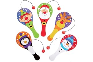 Baker Ross FX396 Mini Paddleballschläger "Weihnachten" - 10er Pack, Kleine Adventskalendergeschenke für Kinder, Nikolaus Geschenke für Kinder
